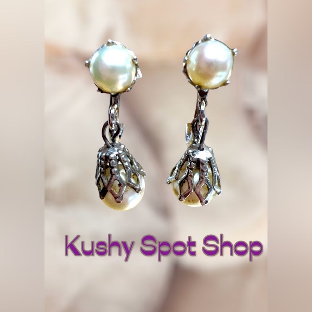 Vintage✨🩶🫧🦪Signed A&Z Sterling Silver & Freshwater Pearl Screwback Earrings✨🩶🫧🦪